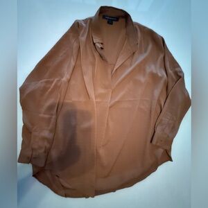 French Connection Clar Rhodes Drape Shirt Blouse Womens Bitter Chocolate Large
